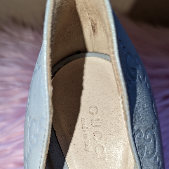 Gucci Monogram Baby Blue Open Heeled Pumps Authentic - Picture 11 of 12